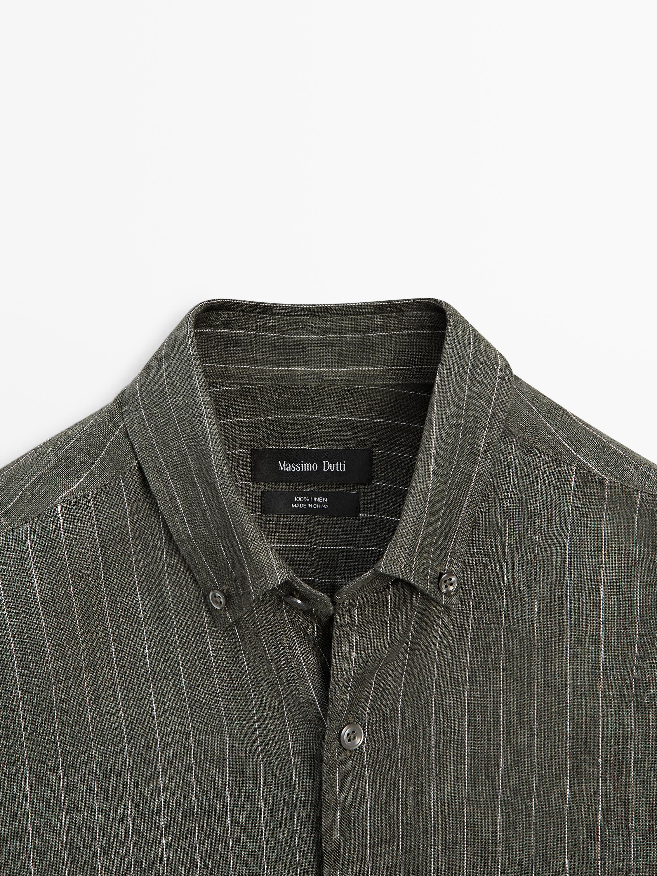 100% linen regular fit striped flowing shirt